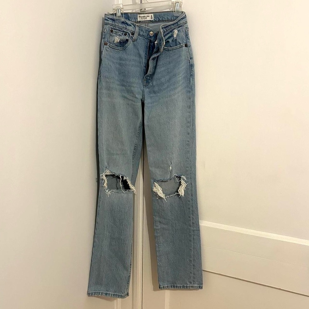 Abercrombie & Fitch Light Blue Ripped Straight Leg Jeans